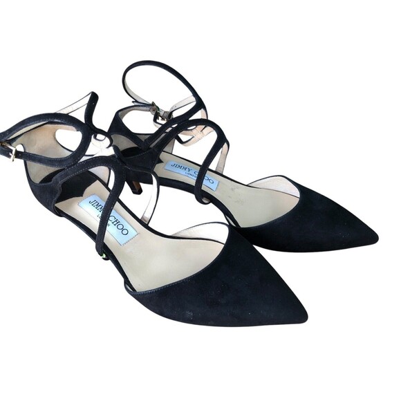 Jimmy Choo Black Suede Ankle Strap Low Heel sz 38 - Picture 6 of 10